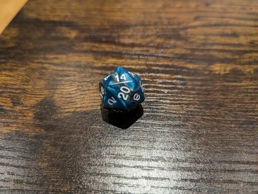 DnD innovation dice showing a 14